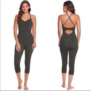 Manduka Bodysuit  Sz Large green strap cropped Jumpsuit low-cut back